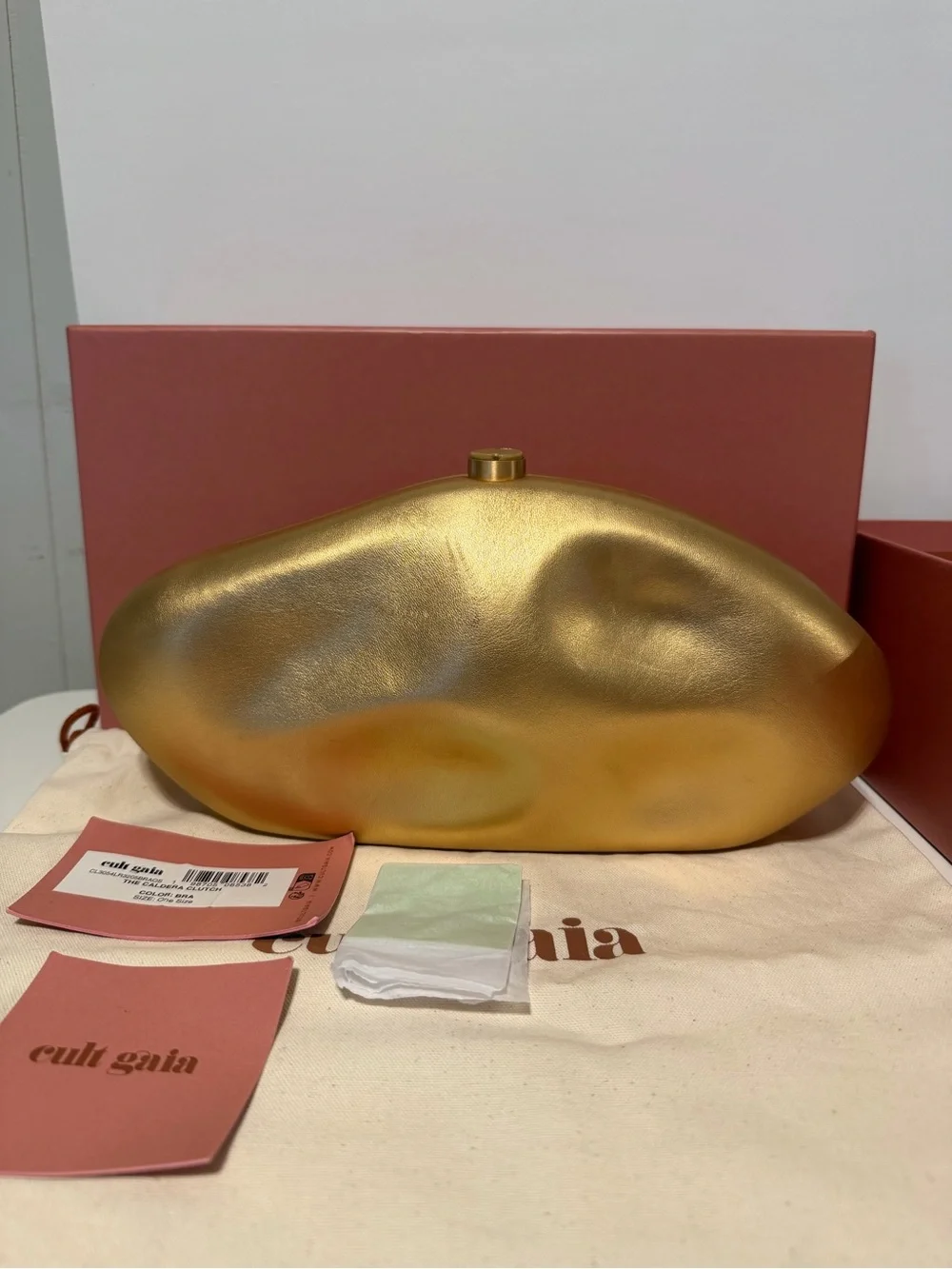 Cult Gaia The Caldera Clutch in Matte Brass